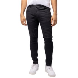RAW X Mens Skinny Jeans, Washed Ripped Distressed Moto Stretch Denim Biker Pants for Men, Jet Black, 34W X 32L