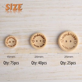 FEPITO Handmade"with Love" Wooden Button for Sewing Craft Decorations 15mm 20mm 25mm Round Shape