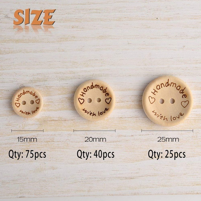 FEPITO Handmade"with Love" Wooden Button for Sewing Craft Decorations 15mm
