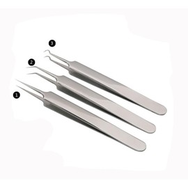 1Set(3PCS) Silver Professional Remove Blackheads Tweezers Set -- Stainless Steel Straight/ Slanted & Pointed Splinter /Bend Curved Blemish Extractor Tool for Acne Zit Cystic Blemish Whitehead Popping