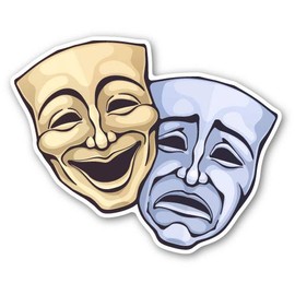 Squiddy Comedy and Tragedy Drama Masks Theater - Vinyl Sticker Decal for Phone, Laptop, Water Bottle (3" Wide)