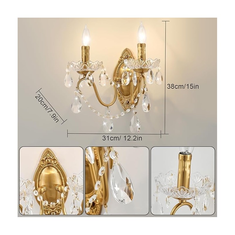 Ondersley Crystal Wall Sconce, Gold Wall Sconces, Gold Sconces Wall