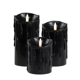 LumiPur Essentials Natural Glow Flameless Flickering Wax Pillar 3 Pack LED Candles (3" x 4" 5" & 6") (Black, 3 Pack - 3" x 4" 5" & 6")