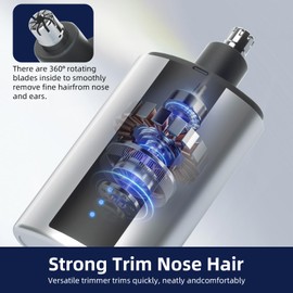 Nuvioxt Ear Nose Hair Trimmer Clipper, Rechargeable Eyebrow & Facial Hair Trimmer for Men Women,Battery-Operated Trimmer with IPX Waterproof, Dual-Edge Blades for Smoother Cutting