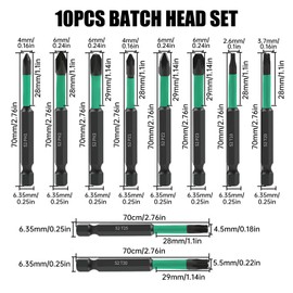 10 Piece Magnetic Impact Screwdriver Bit Set - 70mm Long Hex Bits for Cordless Drill, Includes Phillips, Torx, and Allen Wrench Bits, Strong Magnetic Heads for Electric Screwdrivers & Power Tools