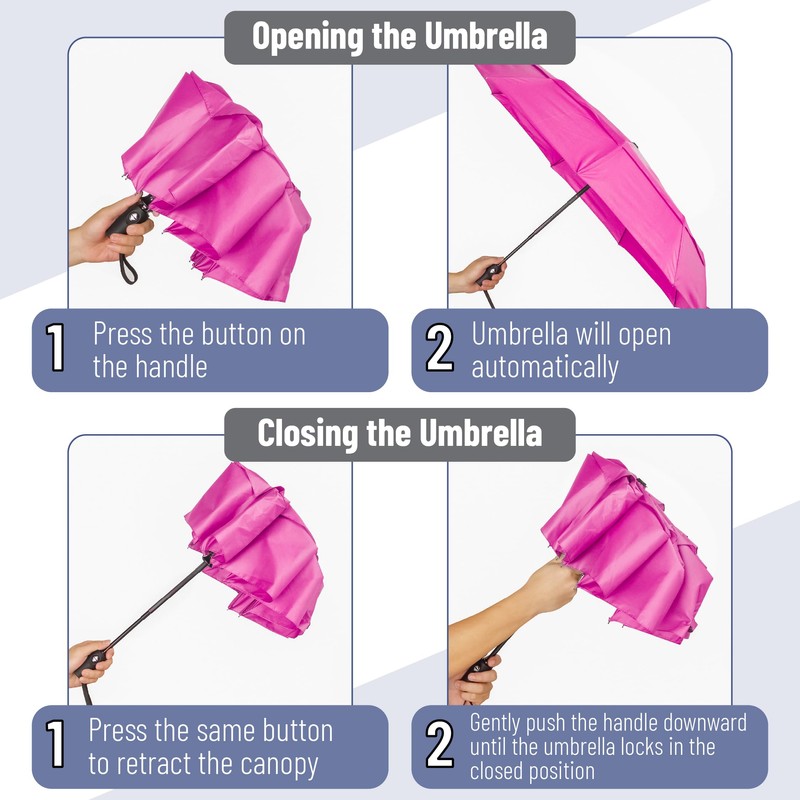 Mr. Pen- Windproof Travel Umbrella, Pink Blossom, Automatic Umbrellas for