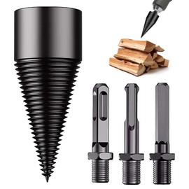 SUNYOK 32 mm Firewood Drill Bit with 3 Drill Handles, Square Hexagon Round, Wood Splitter Screw Cone, Drill Cone Wood Splitter, Wood Splitter Drill Set, Firewood Drill Bit for Wood Chipper, Wood