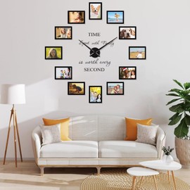 DIY Picture Frames Collage Wall Decor Family 4x6 Frames Picture Wall Decor - Large Wall Clocks for Living Room Decor Big Decorative Black Wall Clock Modern Non Ticking