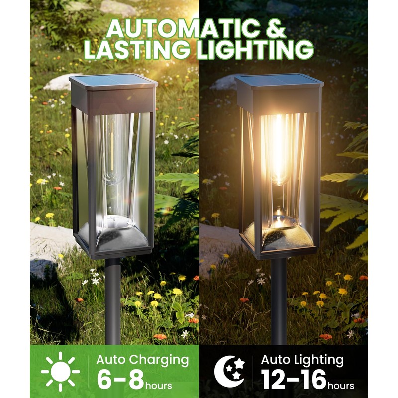 BITPOTT Bright Solar Pathway Lights Outdoor 2 Pack, 2-in-1 Warm&Cool
