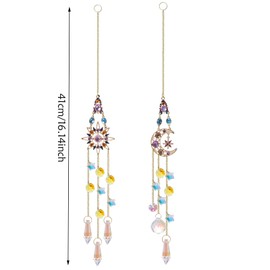 2 Pcs Hanging Crystal Sun Catcher Sun, Moon, Stars, Crystal Prism Chain Rainbow Sun Catcher for Home, Garden, Window, Car, Indoor, Outdoor, Wedding Decoration (Sun and Moon Combination)
