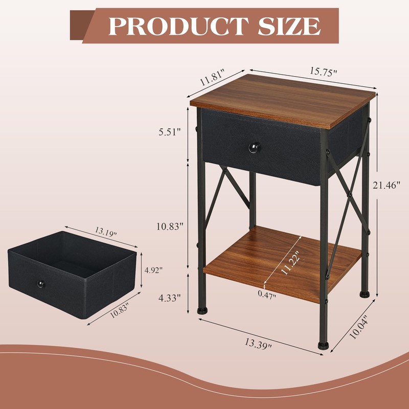 VECELO Nightstand Set of 2, X-Design End Side Table with