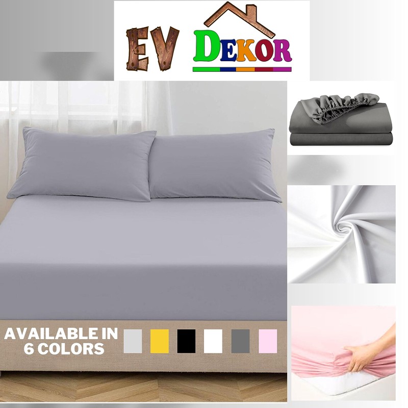 EV DEKOR Extra Deep Fitted Sheet Single, Grey - Deep
