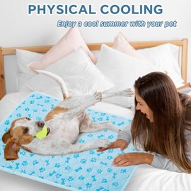 YAOGEG Dog Cooling Mat Blue Ice Silk Cooling Mat for Dogs Cats Indoor/Outdoor Self Sleeping Kennel Pad,Washable & Portable ﻿