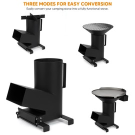 ONLYFIRE GRILLS 3-in-1 Camp Rocket Stove with 14.5" Cooking Grate, 18" Griddle and Cooktop, Portable Wood Burning Camping Stove for Patio Backyard RV Tailgating Trailer Tents Hiking, GS302