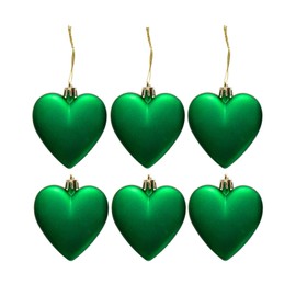 6pc Large Heart Xmas Baubles (Matte) - Great Christmas Tree Decorations, Heart Baubles (Dark Green)