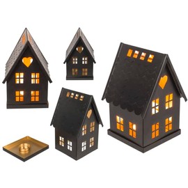 Out of the blue Black Metal Tea Light House with Heart Window 14 x 13 x 20 cm