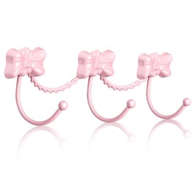 Geelin Pink Bow Wall Hooks Hanger for Towel Bag Coat Coquette Pink Bow Wall Decorative with Three Hooks Iron for Living Room Bathroom Bedroom Shower