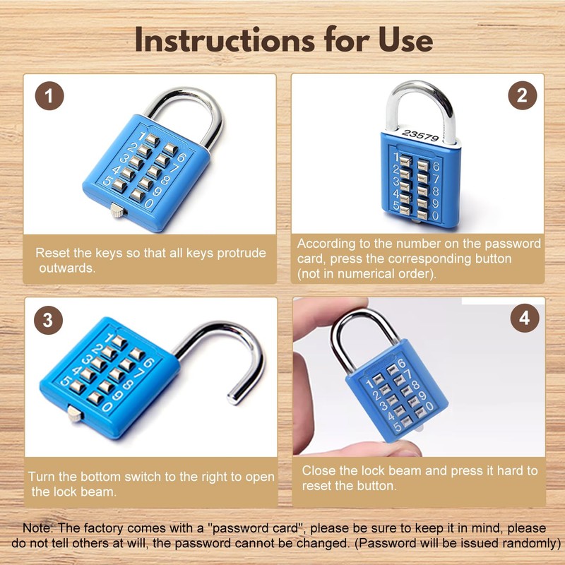 MroMax 1Pcs 10-Digit Combination Padlock Push Button Lock for Locker