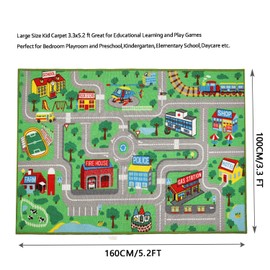 Yincimar Kids Play Rug for Playroom 5.2x3.3 ft Town City Road Map Car Mat Play Mat Educational Learning Carpet Area Rug for Boy Girl Toddler Bedroom Playroom