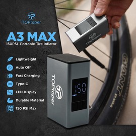 TOPtoper Mini Electric Bike Pump with Pressure Gauge -150PSI Portable Bicycle Tire Pump with Auto Stop, Pocket Tiny Air Pump with Presta & Schrader Valve Adapter bike  accessories