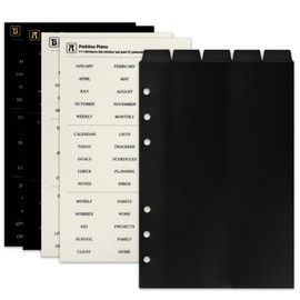 Zelten PP Binder Index Dividers with 4 Sheets Tab Stickers for Personal Organizer (PP Black 5-Top Tab, A5/6 Hole)