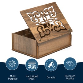 RoyalHouse Premium Wood (Hard MDF) Tea Storage Box Organizer (Walnut), Eco-Friendly Multi-Functional Decorative Box, 9 Compartments For Assorted Variety Of Tea Bags and Small Items