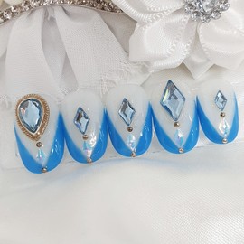 Blue Tiara handmade nail tips - Long ballerina / 블루티아라 수제네일팁 - 롱발레리나