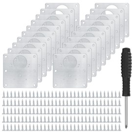 20 Pcs Cabinet Hinge Repair Plates Kits, Kitchen Cupboard Door Hinge Repair Plates, Stainless Steel Hinge Repair Fixing Bracket Plate Kit with Screws/Screwdriver for Kitchen Furniture Cabinet Door