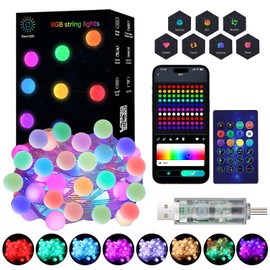 Super RGB Super RGB Color Changing Globe String Lights, 66ft Smart Fairy String Lights with APP Control, Mini Ball LED Twinkle Lights Hanging for Indoor Outdoor Bedroom Party Garden Camping Christmas Decor
