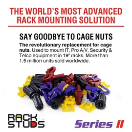 Rackstuds 40C Series II - Rack Screws for Server Rack Rails 19" Square Punched Vertical Rails, Perfect Cage Nut Replacement, Rack Nuts, Rack Studs Rack Mount Screws - 80 Studs; 40 of Each Size/Color