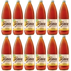 Tejava Lemon Flavored Unsweetened Black Tea, Non-GMO Verified, Rainforest Alliance Certified, Glass Bottles, 1 Liter, 12 Pack