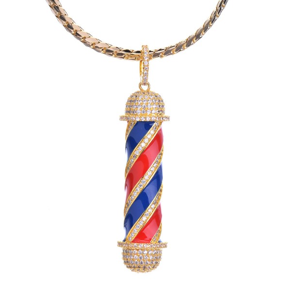 metaltree98 Men's New Micro Mini Pave Brass Barber Shop Pendant