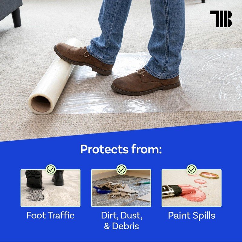 TapeManBlue Carpet Protection Film, 48 inch x 200 feet, Made