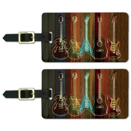 Guitars Electric Acoustic Rock and Roll Luggage ID Tags Cards Set of 2