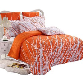 Swanson Beddings Tree Branches 5-Piece 100% Cotton Bedding Set: Duvet Cover, Two Pillow Shams and Two Euro Shams (Orange-White, King)