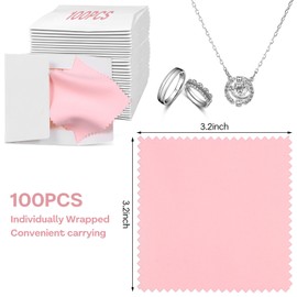 100 Pcs Jewelry Cleaning Cloth, Professional Polishing Cloth Individually Wrapped, Pink Silver Polishing Cloths for Jewelry Sterling Silver Gold Platinum Watch Coins and More (3.2" x 3.2")