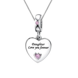 KunBead Daughter Pink Heart I Love You Forever 18 inch Family Charm Birthday Pendant Necklace for Women