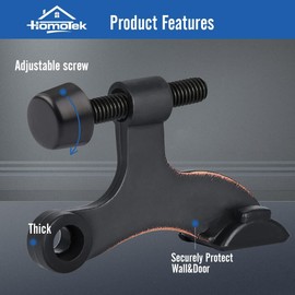 HOMOTEK 3 Pack Hinge Pin Oil Rubbed Bronze Door Stopper,Adjustable Deluxe Heavy Duty Door Stopper 2-1/2"x1-3/4,with Black Rubber Bumper Tips