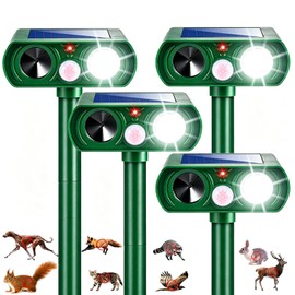 4 Pack Upgraded Sonic Fortress Pro Deer Repellent Solar Animal Repellent Ultrasonic Outdoor Cat Deterrent with Motion Sensor Strobe Light for Skunk Rabbit Raccoon Squirrel Fortress Pro for Yard Garden