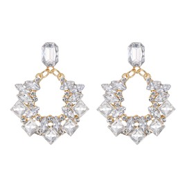 EVER FAITH Rhinestone Oval Hoop Dangle Earrings Austrian Crystal Geometric Statement Pierced Stud Earrings Clear Gold Tone, Base Metal, No Gemstone