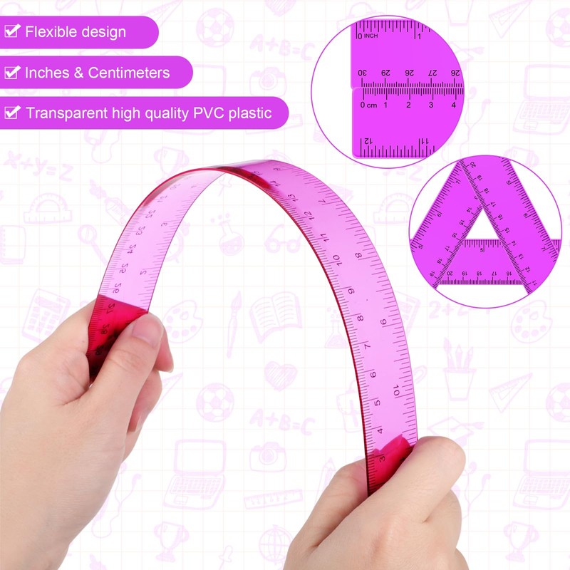 Zonon 2 Pack 12'' Plastic Ruler and 6'' Plastic Protractor