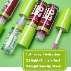 Tiejdhr 4 Colors Lip Oil Lip Glaze, Hydrating Lip Glow Oil Big Brush Head Shiny Moisturizing Lip Gloss, Long Lasting Non-sticky Fresh Transparent Tinted Plumping Lip Oil- Set A