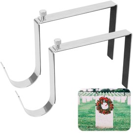 AQKILO Adjustable Cemetery Wreath Hangers with Protective Pads for Headstones - Fits 6-11 Inch Tombstones, Christmas、Easter、Memorial Day Grave Decor Wreath Holders, Width Adjustable Design - 2 Pack