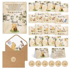 20PCS Classic the Pooh Thank You Cards Baby Shower Decorations for Girls and Boys Vintage Winnie Baby Shower Supplies Pooh Party Supplies for Baby Shower 6x4 Inch with Kraft Envelopes and Stickers