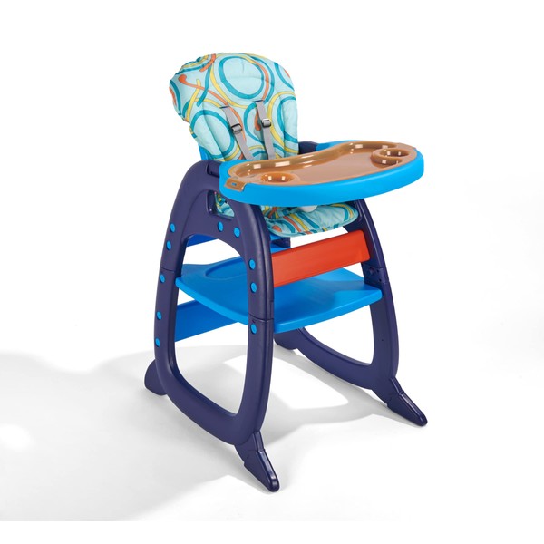 Badger Basket Envee II Convertible Baby High Chair with Infant Feeding Seat, Booster Seat, and Toddler Desk with Chair - Blue/Orange
