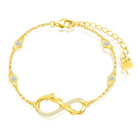 MicLee Women's Simple Bracelet Cubic Zirconia 925 Sterling Silver Allergen-Free Infinity Sign of Dragon Wrap Bangle Bracelet with Gift Bag Super Gift for Mother Girlfriend, Silver, gold