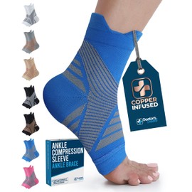 Doctor's Select Copper Ankle Compression Sleeve - Copper Ankle Braces for Men, Plantar Fasciitis Compression Socks, Foot Wraps for Pain, Compression Ankle Sleeve, Blue