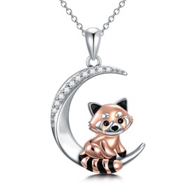 PROESS Red Panda Sterling Silver Rose Gold Pendant Necklace - Women's Jewelry Gift