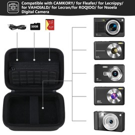 Supmay Carrying Case for CAMKORY/for Lecnippy/for Lecran/for ROQIOO Digital Camera, Digital Point and Shoot Camera Storage Holder Travel Bag with Mesh Pocket for Battery, USB Cable, SD Card, Black