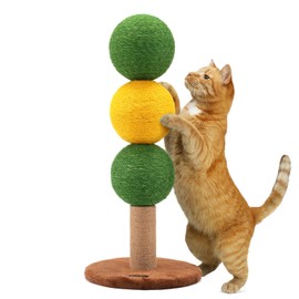 BUMUBI Kitten Sugarl Ball Scratching Post Sisal Scratch Post for Indoor Cat with Hanging Ball,Solid Wooden 2 Level Track,Interactive Toy